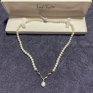Freshwater Cultured Pearl 1/10 CT. T.W. Diamond Necklace SS & 14k Gold 17”